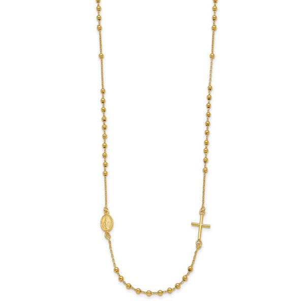 14KT Yellow Gold 16.5-inch Cross Beaded Rosary Necklace