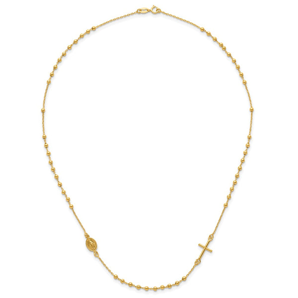 14KT Yellow Gold 16.5-inch Cross Beaded Rosary Necklace