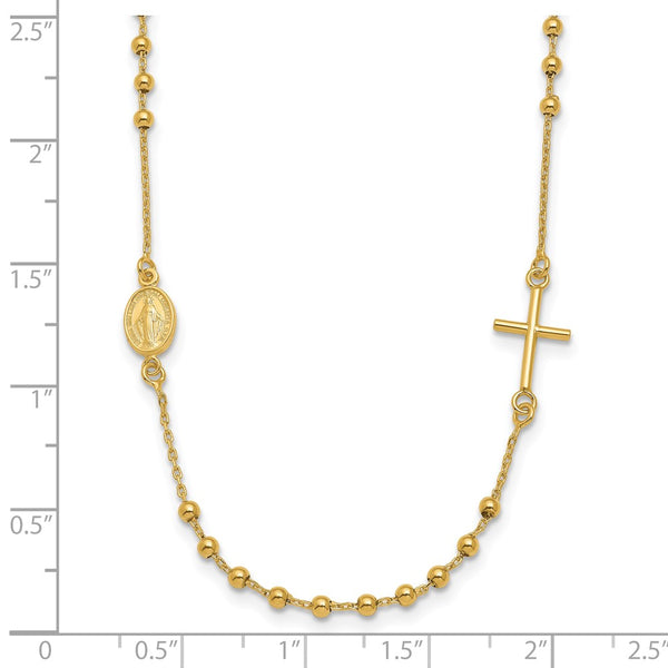 14KT Yellow Gold 16.5-inch Cross Beaded Rosary Necklace