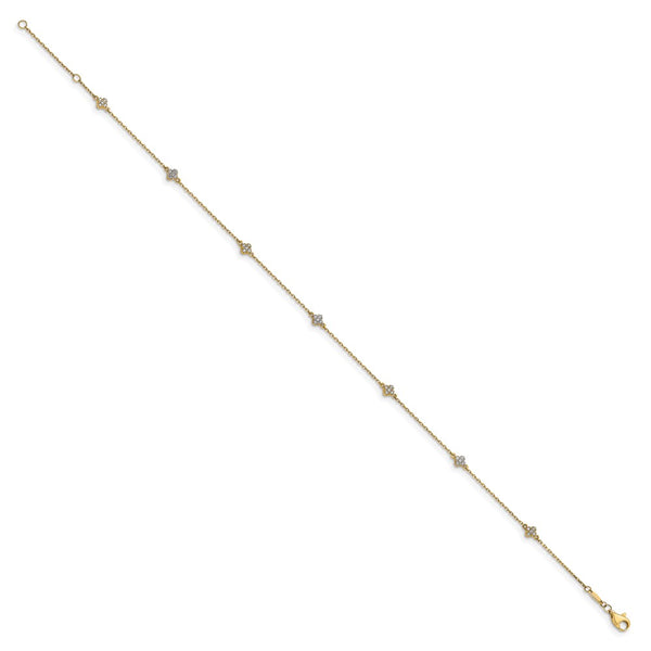 14KT Yellow Gold 10-inch 2MM Flower Anklet