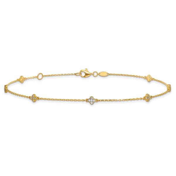 14KT Yellow Gold 10-inch 2MM Flower Anklet