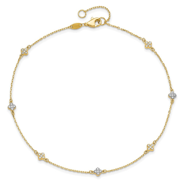 14KT Yellow Gold 10-inch 2MM Flower Anklet