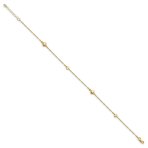 14KT Yellow Gold 10-inch Heart Anklet