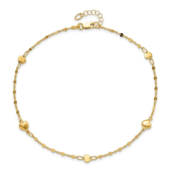 14KT Yellow Gold 10-inch Heart Anklet