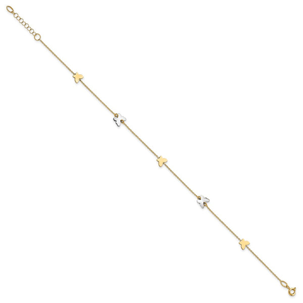 14KT White and Yellow Gold 9-inch Butterfly Anklet