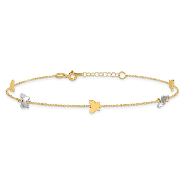 14KT White and Yellow Gold 9-inch Butterfly Anklet