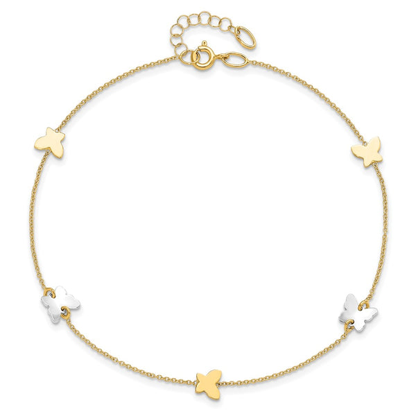 14KT White and Yellow Gold 9-inch Butterfly Anklet