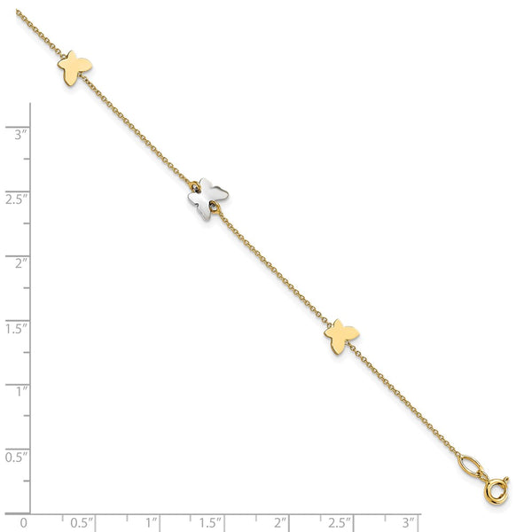 14KT White and Yellow Gold 9-inch Butterfly Anklet