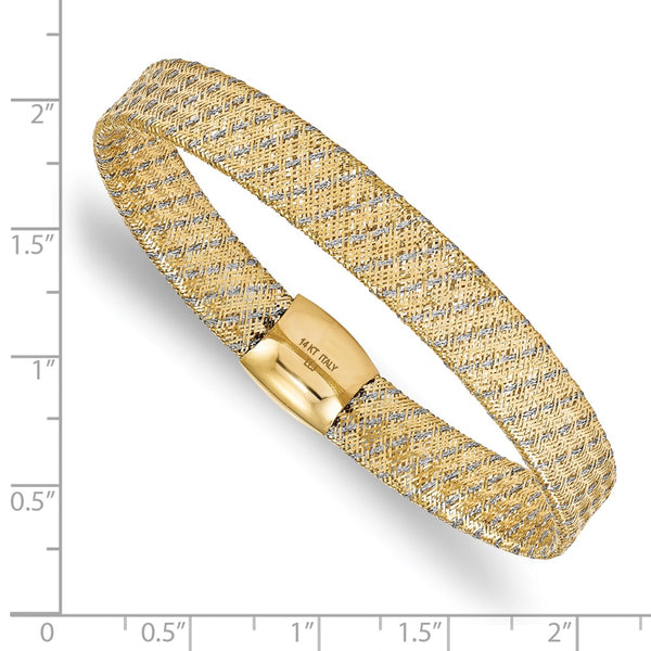 14KT White and Yellow Gold 7.5-inch 9MM Fancy Stretch Bangle Bracelet