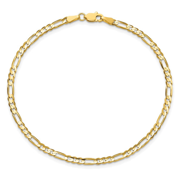 14KT Yellow Gold 7-inch 3MM Lobster Clasp Figaro Bracelet