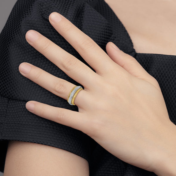 14KT White and Yellow Gold Stretch Mesh Ring