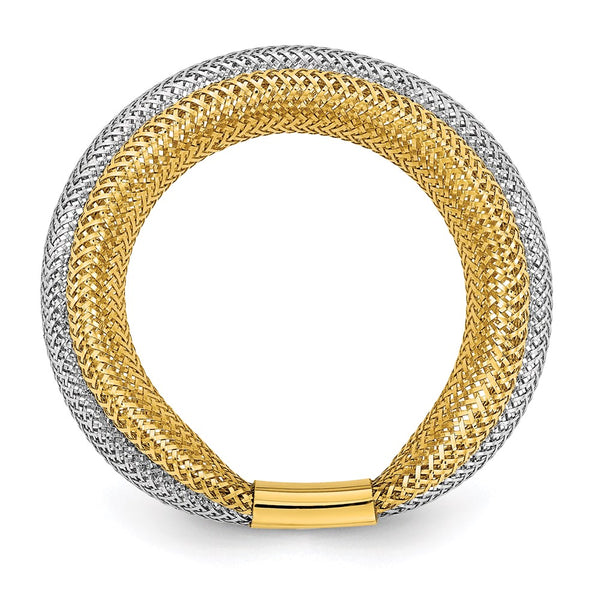 14KT White and Yellow Gold Stretch Mesh Ring