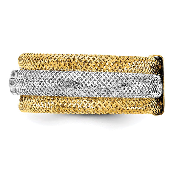 14KT White and Yellow Gold Stretch Mesh Ring