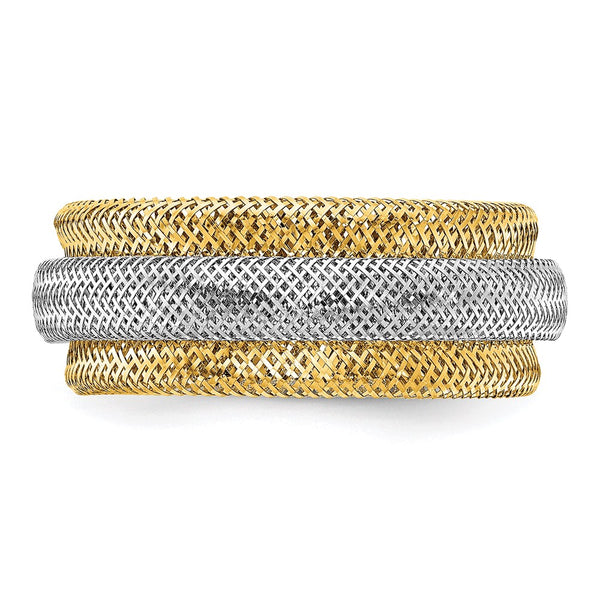 14KT White and Yellow Gold Stretch Mesh Ring