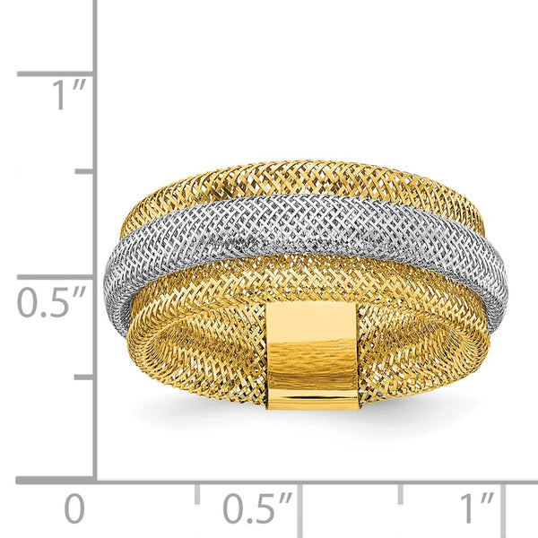 14KT White and Yellow Gold Stretch Mesh Ring