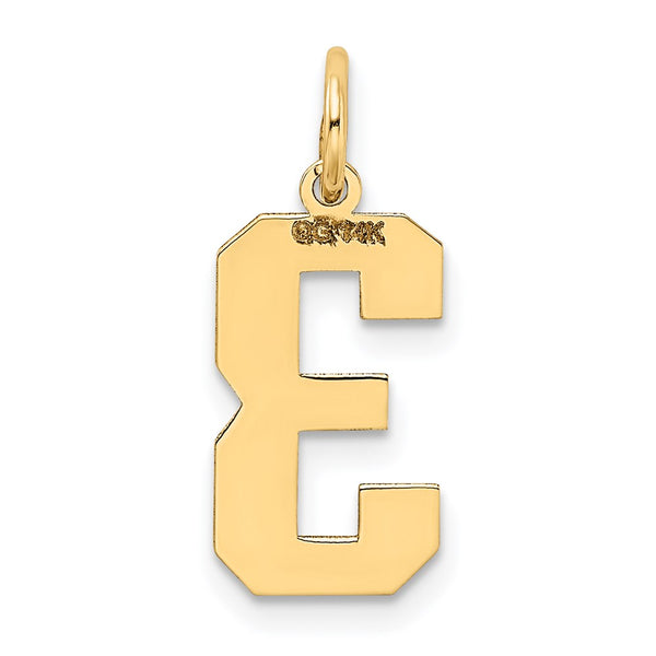 14k Medium Satin Number 3 Charm