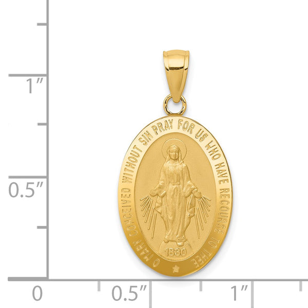 14KT Yellow Gold 31X15MM Miraculous Medal Pendant. Chain Not Included