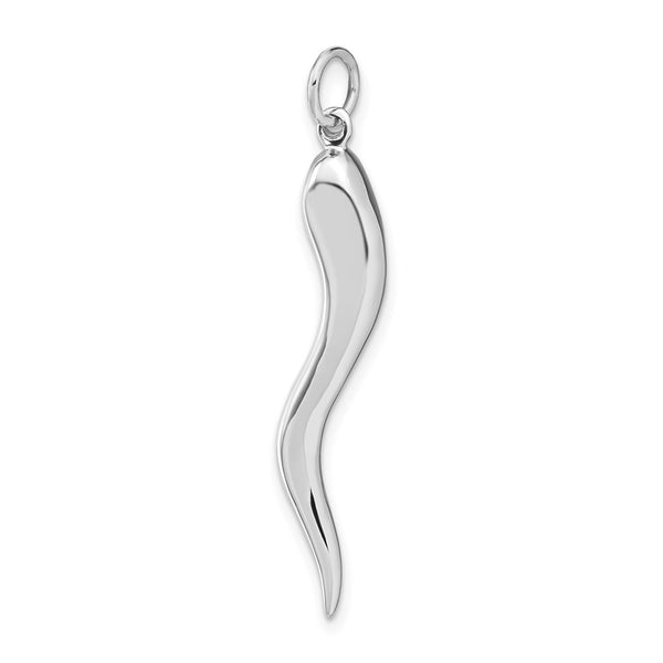 14k White Gold Solid Polished 3-Dimensional Large Italian Horn Charm