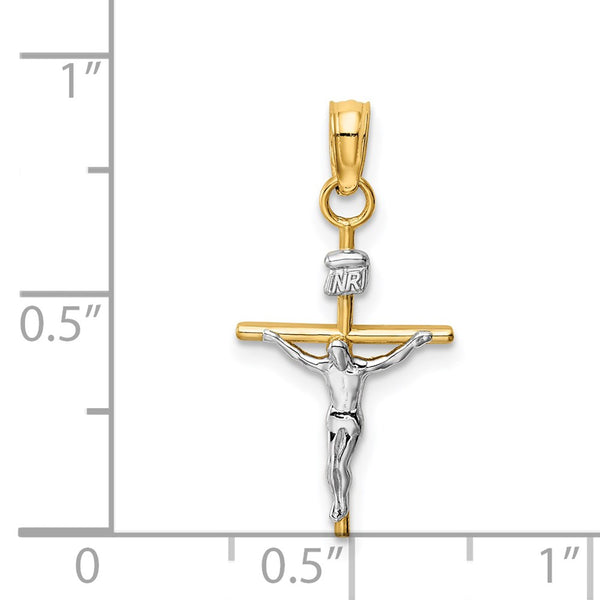 14KT White and Yellow Gold 25X12MM Crucifix Cross Pendant. Chain Not Included