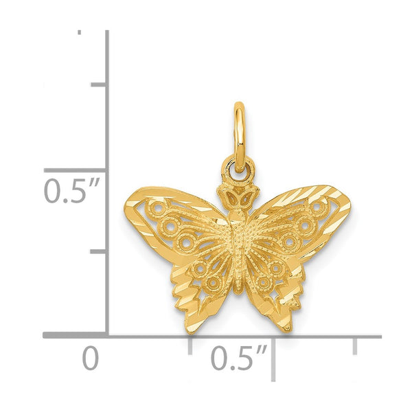 14KT Yellow Gold 18X17MM Diamond-cut Butterfly Pendant. Chain Not Included