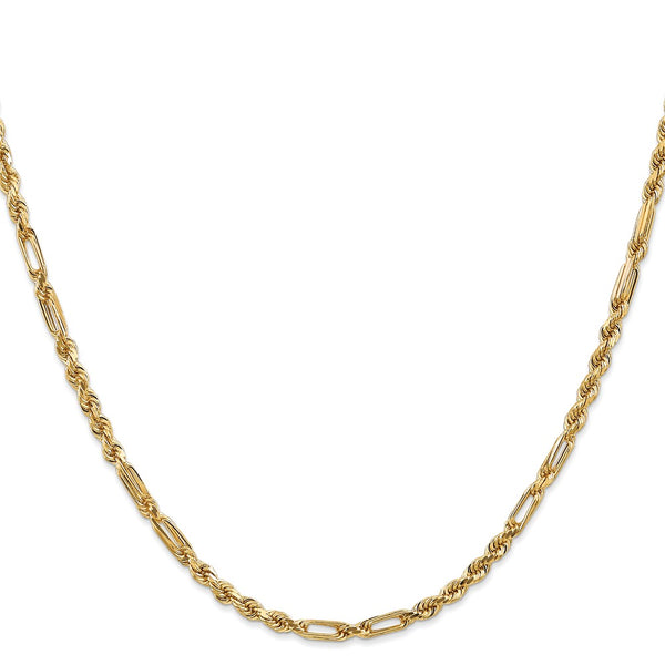 14KT Yellow Gold 18-inch 3MM Diamond-cut Lobster Clasp Rope Chain