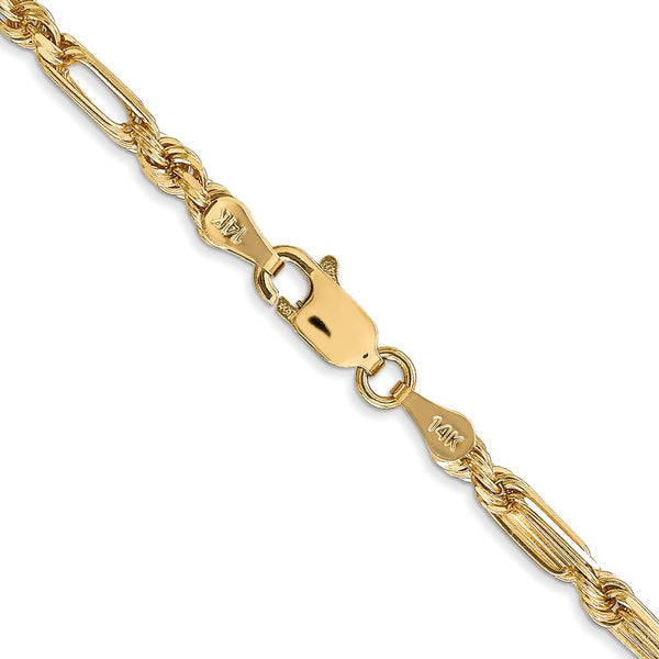 14KT Yellow Gold 18-inch 3MM Diamond-cut Lobster Clasp Rope Chain