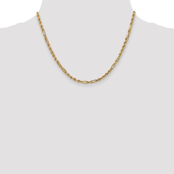 14KT Yellow Gold 18-inch 3MM Diamond-cut Lobster Clasp Rope Chain