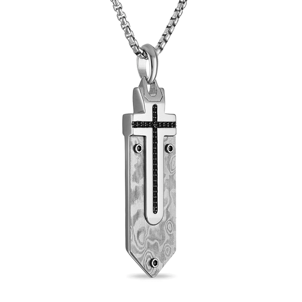 Bulova Marc Anthony Collection Sterling Silver and Steel Diamond Accent Cross Pendant