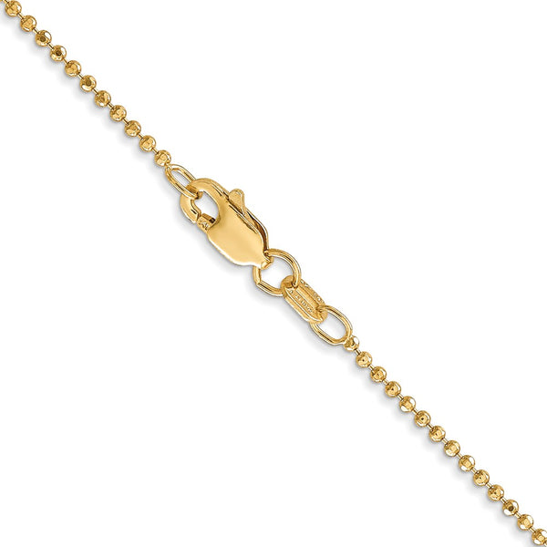 14KT Yellow Gold 24-inch 1.2MM Diamond-cut Lobster Clasp Beaded Chain