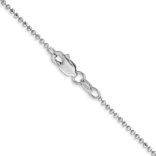 14KT White Gold 18-inch 1.2MM Diamond-cut Lobster Clasp Beaded Chain