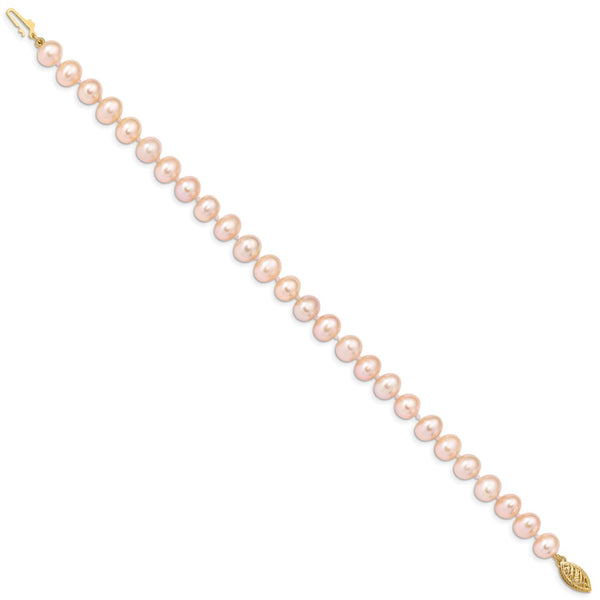 14KT Yellow Gold 7X8MM Near Round Pearl 7.5-inch Bracelet