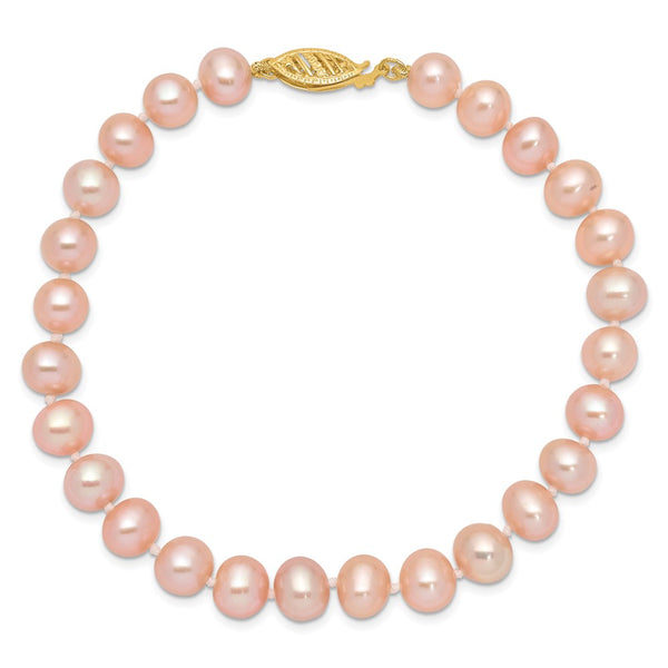 14KT Yellow Gold 7X8MM Near Round Pearl 7.5-inch Bracelet