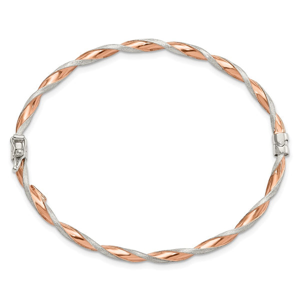 Rose Gold Plated Sterling Silver 7-inch 3MM Hinged Bangle Bracelet