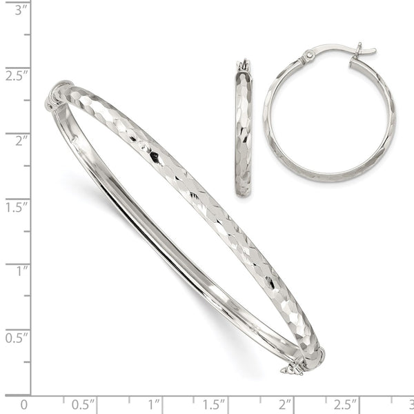 Sterling Silver 4MM Bangle and 3MM Hoop Earrings Set