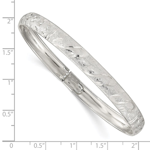 Sterling Silver 7.25-inch 6.5MM Diamond-cut Flexible Bangle Bracelet