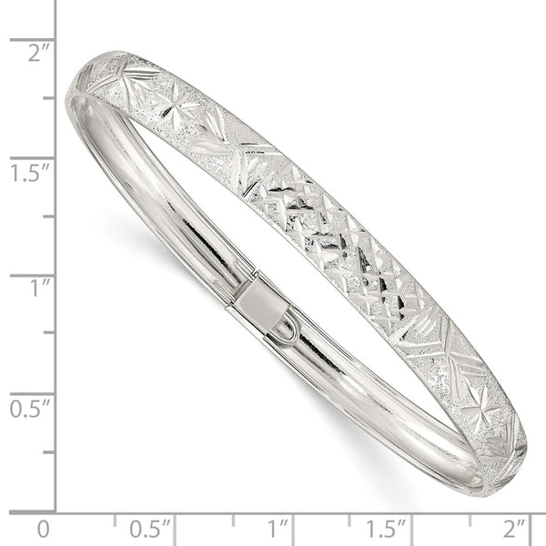 Sterling Silver 7-inch 6.5MM Diamond-cut Flexible Bangle Bracelet