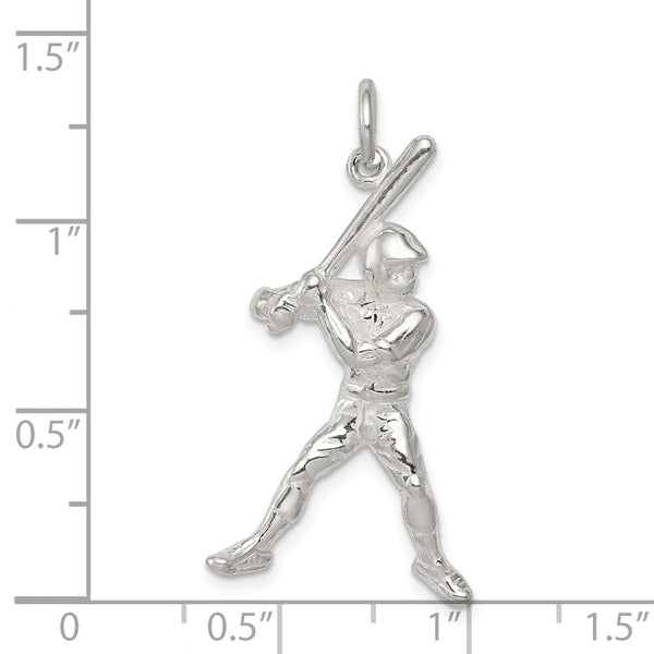 Sterling Silver 32X17MM Baseball Batter Charm