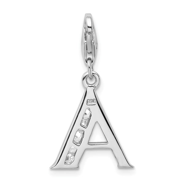 Sterling Silver RH CZ Letter A w/Lobster Clasp Charm