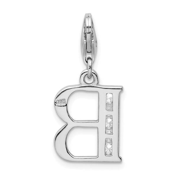 Sterling Silver RH CZ Letter B w/Lobster Clasp Charm