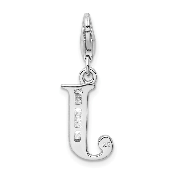 Sterling Silver RH CZ Letter J w/Lobster Clasp Charm