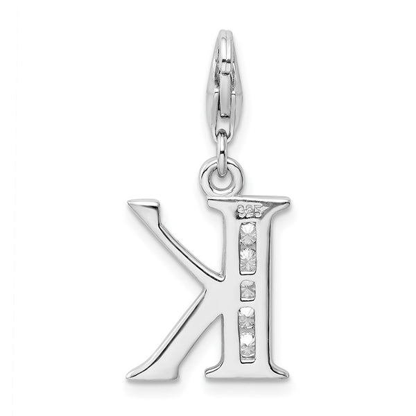 Sterling Silver Cubic Zirconia .5X12MM Lobster Clasp Initial Charm; Initial K