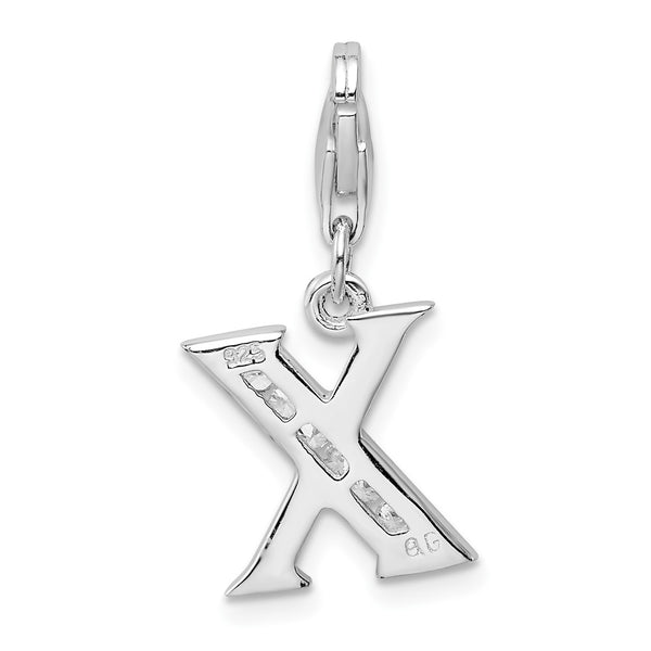 Sterling Silver RH CZ Letter X w/Lobster Clasp Charm