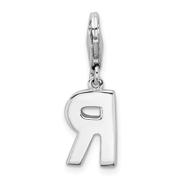 Sterling Silver RH CZ Letter R w/Lobster Clasp Charm