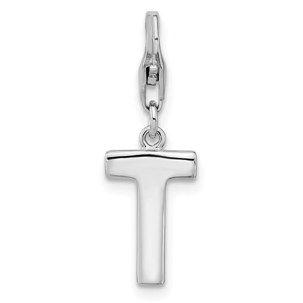 Sterling Silver RH CZ Letter T w/Lobster Clasp Charm