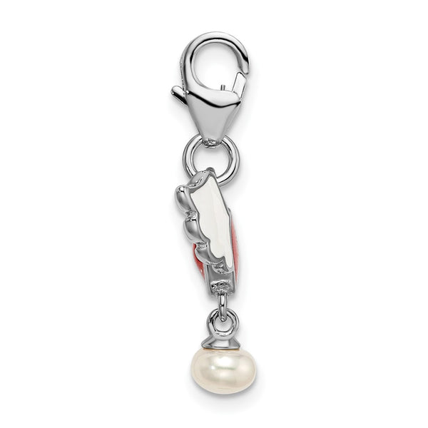 Sterling Silver 34X21MM Heart with Dangling Pearl Charm