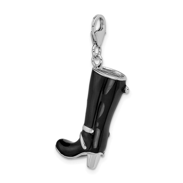 Sterling Silver 44X22MM Black Boot Charm