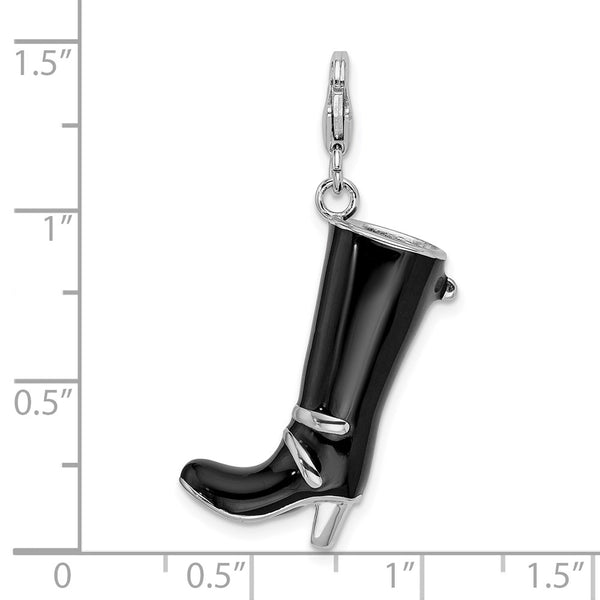 Sterling Silver 44X22MM Black Boot Charm