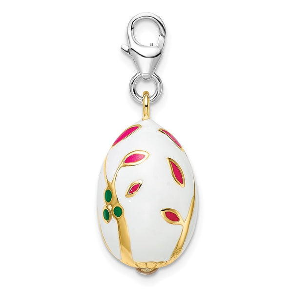 Sterling Silver 3-D Enameled Gold-plated White Egg w/Lobster Clasp Charm