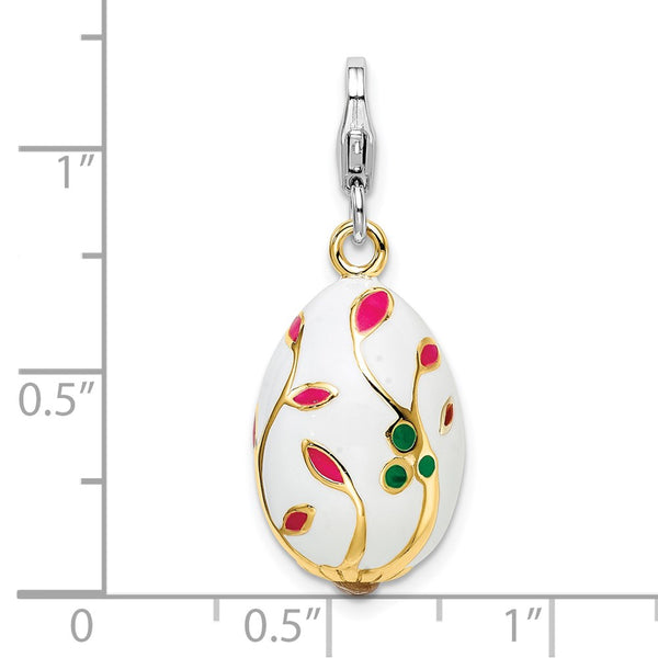 Sterling Silver 3-D Enameled Gold-plated White Egg w/Lobster Clasp Charm