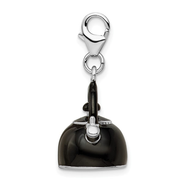 Sterling Silver 37X14MM Black Tea Kettle Charm